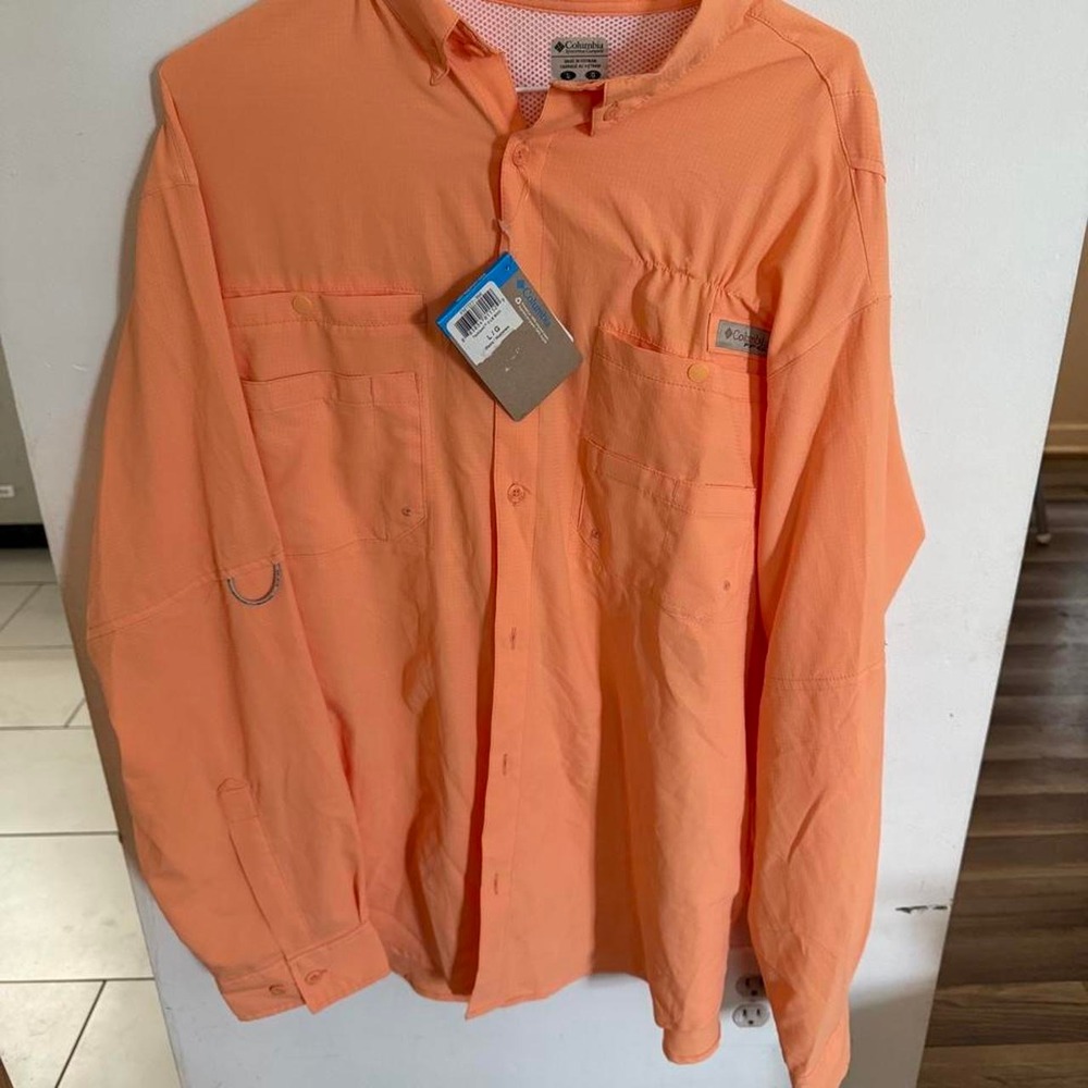 Columbia PFG Tamiami II LS Fishing Shirt Mens Large Orange FM7253-866 NWT